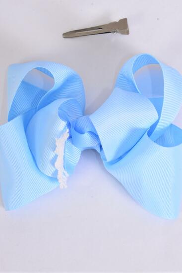 Hair Bow Jumbo Lace Grosgrain Bow-tie Baby Blue / 12 pcs Bow = Dozen Baby Blue , Alligator Clip , Size - 6" x 5" Wide , Clip Strip & UPC Code