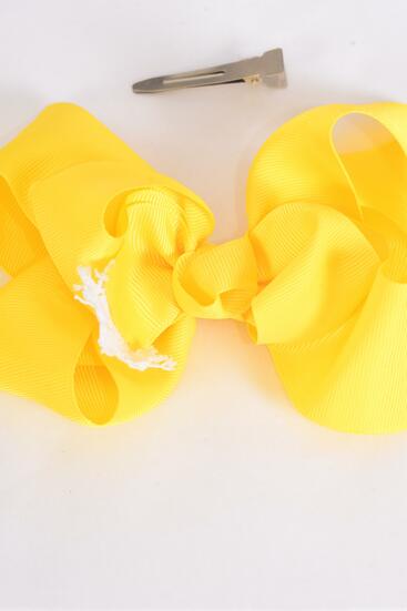 Hair Bow Jumbo Lace Grosgrain Bow-tie Yellow / 12 pcs Bow = Dozen Yellow , Alligator Clip , Size - 6" x 5" Wide , Clip Strip & UPC Code
