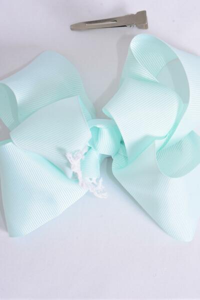 Hair Bow Jumbo Lace Grosgrain Bow-tie Mint Green / 12 pcs Bow = Dozen Mint Green , Alligator Clip , Size - 6" x 5" Wide , Clip Strip & UPC Code