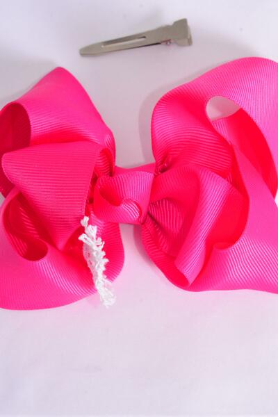 Hair Bow Jumbo Lace Grosgrain Bow-tie Fuchsia / 12 pcs Bow = Dozen Fuchsia , Alligator Clip , Size - 6" x 5" Wide , Clip Strip & UPC Code