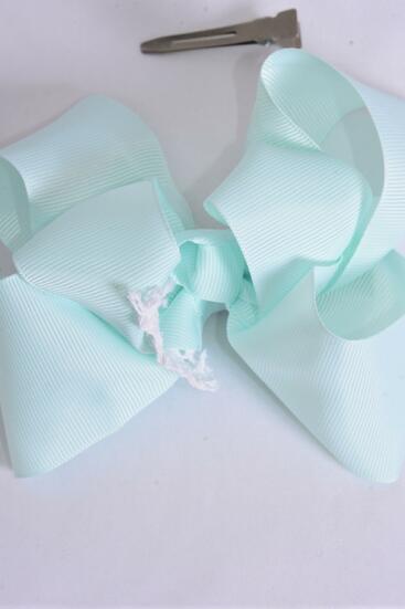 Hair Bow Jumbo Lace Grosgrain Bow-tie Mint Green / 12 pcs Bow = Dozen Mint Green , Alligator Clip , Size - 6" x 5" Wide , Clip Strip & UPC Code