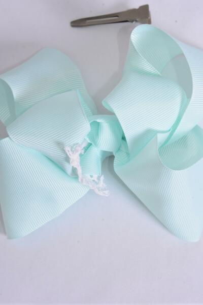 Hair Bow Jumbo Lace Grosgrain Bow-tie Mint Green / 12 pcs Bow = Dozen Mint Green , Alligator Clip , Size - 6" x 5" Wide , Clip Strip & UPC Code