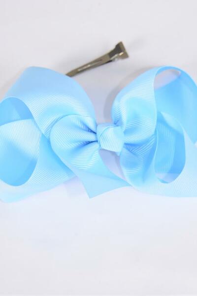Hair Bow Large sky Blue Grosgrain Bow-tie / 12 pcs Bow = Dozen Sky Blue , Alligator Clip , Size - 4" x 3" Wide , Clip Strip & UPC Code