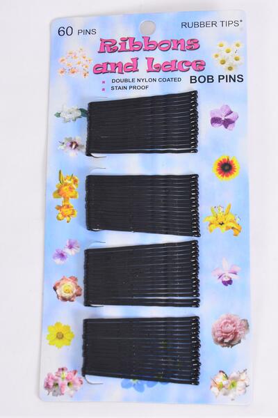 Bobby Pins Black Tips 60 ct / 12 Card = Dozen Size - 1.75" Long , each card have 60 ct  , 12 card = Dozen , Opp Bag & UPC Code