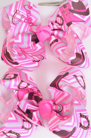 Hair Bow Large Cowgirl Grosgrain Bow-tie / 12 pcs Bow = Dozen  Cowgirl , Alligator Clip , Size - 4" x 3" Wide ,Clip Strip & UPC Code