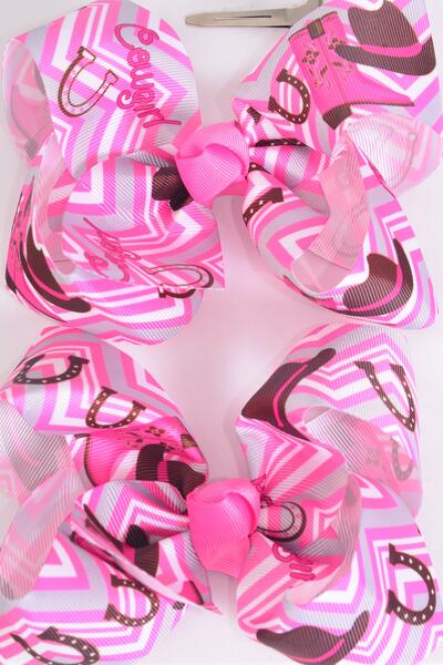 Hair Bow Large Cowgirl Grosgrain Bow-tie / 12 pcs Bow = Dozen  Cowgirl , Alligator Clip , Size - 4" x 3" Wide ,Clip Strip & UPC Code