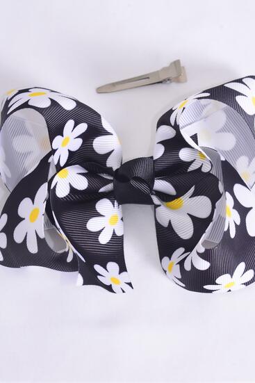 Hair Bow Jumbo Daisy Flower Grosgrain Bow-tie / 12 pcs Bow = Dozen Alligator Clip , Size - 6" x 5" Wid e, Clip Strip & UPC Code