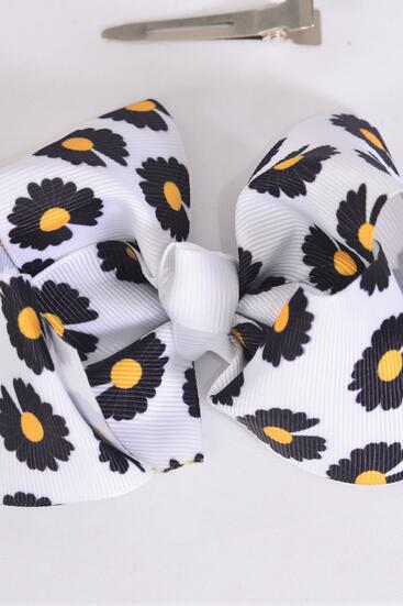 Hair Bow Large Daisy Flower Grosgrain Bow-tie / 12 pcs Bow = Dozen Alligator Clip , Size - 4" x 3" Wide , Clip Strip & UPC Code