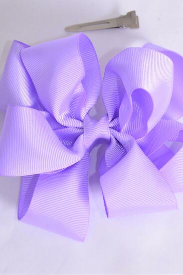 Hair Bow Jumbo Double Layered Lavender Grosgrain Bow-tie / 12 pcs Bow = Dozen  Lavender , Alligator Clip , Size - 6" x 5" , Clip Strip and UPC Code
