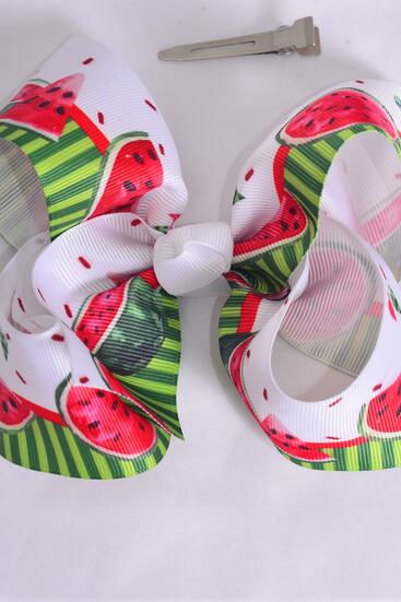 Hair Bow Jumbo Watermelon Grosgrain Bow-tie / 12 pcs Bow = Dozen  Alligator Clip , Size - 6" x 5" Wide , Clip Strip & UPC Code