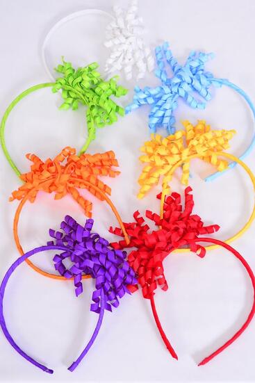Headband Horseshoe Twirl Grosgrain Bow-tie Multi / 12 pcs = Dozen Color - 2 Yellow , 2 Fuchsia , 2 Turquoise , 2 Orange , 2 Multi , 1 Purple , 1 Lime Mix , Hang Tag & UPC Code , W Clear Box