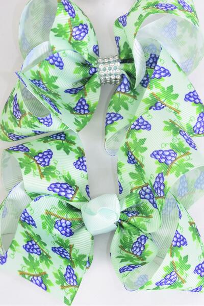 Hair Bow Jumbo Grape w Vine Grosgrain Bow-tie / 12 pcs Bow = Dozen Grape , Alligator Clip , Size - 6" x 5" Wide , Clip Strip & UPC Code