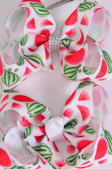 Hair Bow Jumbo Watermelon Grosgrain Bow-tie / 12 pcs Bow = Dozen  Alligator Clip , Size - 6" x 5" Wide , Clip Strip & UPC Code