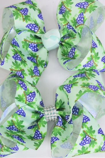 Hair Bow Jumbo Grape w Vine Grosgrain Bow-tie / 12 pcs Bow = Dozen Grape , Alligator Clip , Size - 6" x 5" Wide , Clip Strip & UPC Code