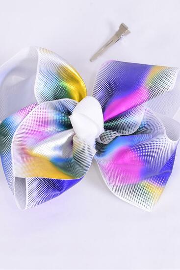 Hair Bow Extra Jumbo Cheer Type Bow Multi Holographic Grosgrain Bow-tie / 12 pcs Bow = Dozen  Alligator Clip , Size - 8" x 7" Wide , Clip Strip & UPC Code