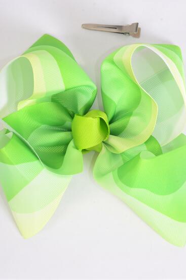 Hair Bow Extra Jumbo Cheer Type Bow Gradient Tiedye Grosgrain Bow-tie Lime Green / 12 pcs Bow = Dozen  Alligator Clip , Size - 8" x 7" Wide , Clip Strip & UPC Code