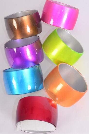 Bracelet Bangle Wide Acrylic Cat-eye Multi / 12 pcs = Dozen Size - 2.75" x 1.75" Dia Wide , 2 Red , 2 Blue , 2 Brown , 2 Purple , 2 Fuchsia ,1 Orange , 1 Lime Color Asst .