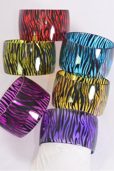 Bracelet Bangle Acrylic Wide Transparent Zebra Print / 12 pcs  = Dozen  Multi , Size - 2.75" x 1.75" Dia Wide , 2 of each Color Asst ,hang Tag & OPP bag & UPC Code 