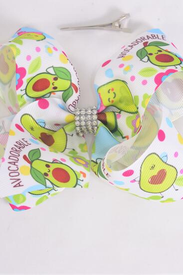 Hair Bow Jumbo Avocadorable Grosgrain Bow-tie / 12 pcs Bow = Dozen Avocado , Alligator Clip , Size - 6" x 5" Wide , Clip Strip & UPC Code
