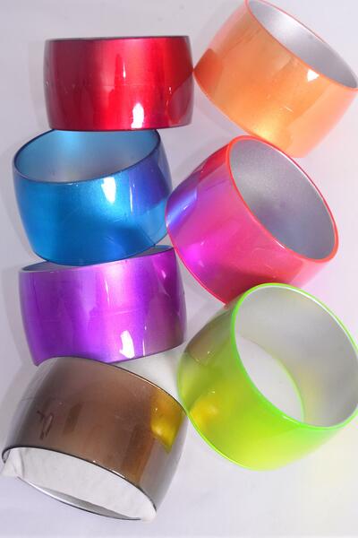 Bracelet Bangle Wide Acrylic Cat-eye Multi / 12 pcs = Dozen Size - 2.75" x 1.75" Dia Wide , 2 Red , 2 Blue , 2 Brown , 2 Purple , 2 Fuchsia ,1 Orange , 1 Lime Color Asst .