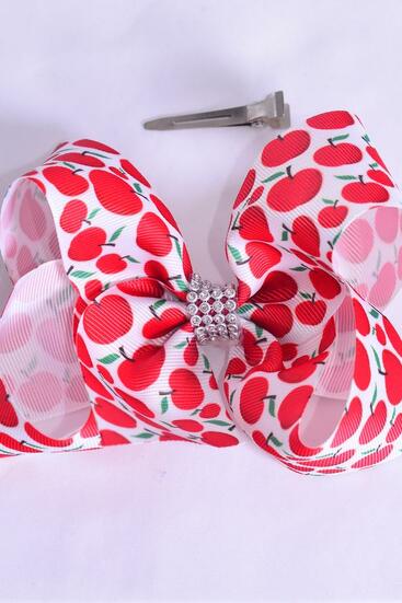 Hair Bow Jumbo Apple Grosgrain Bow-tie / 12 pcs Bow = Dozen Apple , Alligator Clip , Size - 6" x 5" Wide , Clip Strip & UPC Code