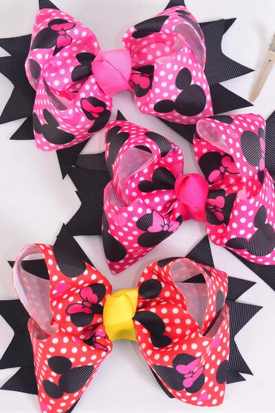 Hair Bow Jumbo Polka Dots Mouse Ear Grosgrain Bow-tie / 12 pcs = Dozen  Alligator Clip , Size - 6" x 5" Wide , 4 Of Each Pattern Asst , Clip Strip & UPC Code