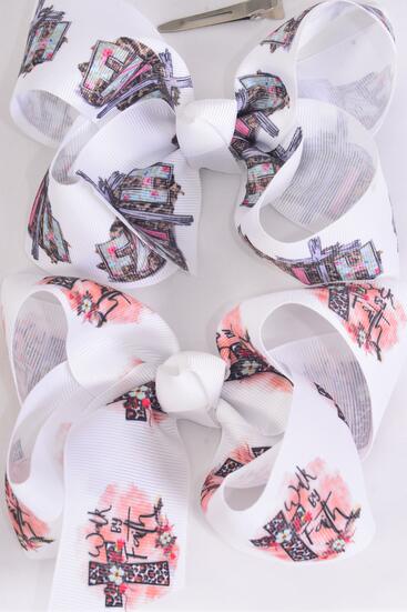 Hair Bow Jumbo Cross Bible Religion Inspired  Faith Grosgrain Bow-tie /  12 pcs Bow = Dozen  Bible , Alligator Clip , Size - 6" x 5" Wide , 6 of each Pattern Asst , Clip Strip and UPC Code