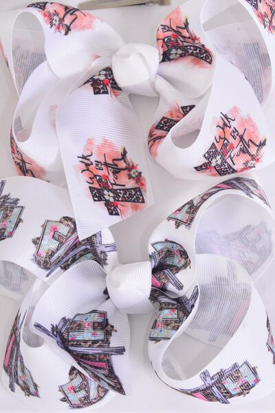 Hair Bow Jumbo Cross Bible Religion Inspired  Faith Grosgrain Bow-tie /  12 pcs Bow = Dozen  Bible , Alligator Clip , Size - 6" x 5" Wide , 6 of each Pattern Asst , Clip Strip and UPC Code