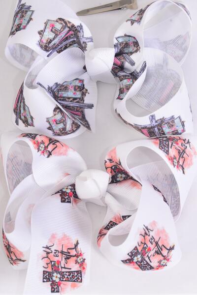 Hair Bow Jumbo Cross Bible Religion Inspired  Faith Grosgrain Bow-tie /  12 pcs Bow = Dozen  Bible , Alligator Clip , Size - 6" x 5" Wide , 6 of each Pattern Asst , Clip Strip and UPC Code