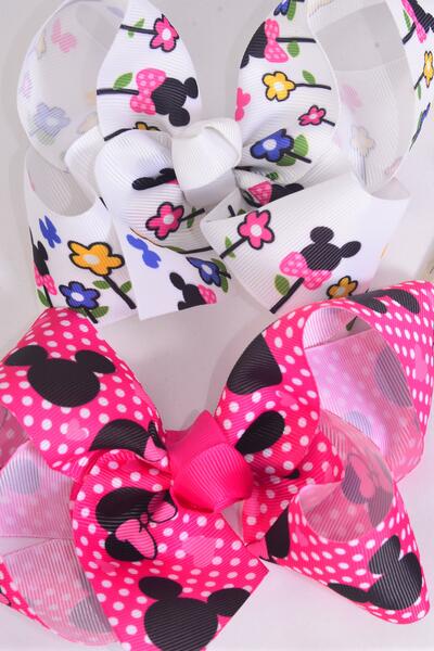 Hair Bow Jumbo Polka dots Mouse Ear Mix Grosgrain Bow-tie /12 pcs = Dozen Alligator Clip , Size - 6" x 5" Wide , 6 Of Each Pattern Asst , Clip Strip & UPC Code