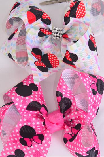 Hair Bow Jumbo Polka dots Mouse Ear Mix Grosgrain Bow-tie /12 pcs = Dozen Alligator Clip , Size - 6" x 5" Wide , 6 Of Each Pattern Asst , Clip Strip & UPC Code