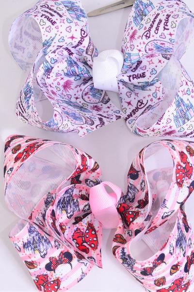 Hair Bow Jumbo Castle Dress Bowtie Etc Grosgrain Bow-tie / 12 pcs Bow = Dozen  Alligator Clip , Bow - 6" x 5" Wide , 6 of each Pattern Asst , Clip Strip & UPC Code