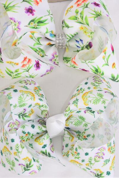 Hair Bow Jumbo Herb Garden Grosgrain Bow-tie / 12 pcs Bow = Dozen  Alligator Clip , Size - 6" x 5" Wide , 6 Of each Pattern Asst , Clip Strip & UPC Code