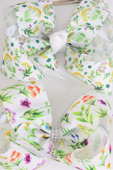 Hair Bow Jumbo Herb Garden Grosgrain Bow-tie / 12 pcs Bow = Dozen  Alligator Clip , Size - 6" x 5" Wide , 6 Of each Pattern Asst , Clip Strip & UPC Code