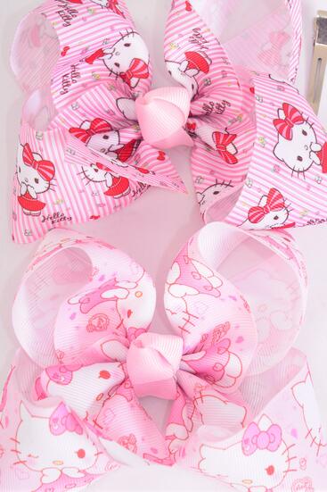 Hair Bow Jumbo Cute Kitty Grosgrain Bow-tie / 12 pcs = Dozen  Alligator Clip , Size - 6" x 5" Wide , 6 Of Each Pattern Asst , Clip Strip & UPC Code