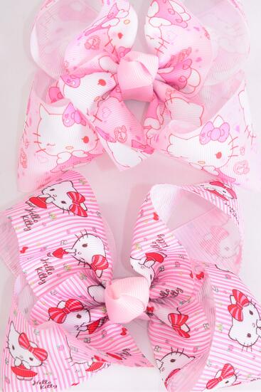 Hair Bow Jumbo Cute Kitty Grosgrain Bow-tie / 12 pcs = Dozen  Alligator Clip , Size - 6" x 5" Wide , 6 Of Each Pattern Asst , Clip Strip & UPC Code