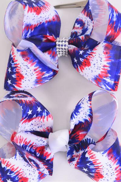 Hair Bow Jumbo Gradient Tiedye Grosgrain Bow-tie / 12 pcs Bow = Dozen  Alligator Clip , Size - 6" x 5" Wide , Clip Strip & UPC Code
