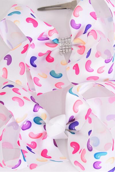 Hair Bow Jumbo Jelly Bean Grosgrain Bow-tie / 12 pcs Bow = Dozen Alligator Clip , Size - 6" x 5" Wide , Clip Strip & UPC Code
