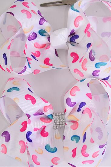 Hair Bow Jumbo Jelly Bean Grosgrain Bow-tie / 12 pcs Bow = Dozen Alligator Clip , Size - 6" x 5" Wide , Clip Strip & UPC Code