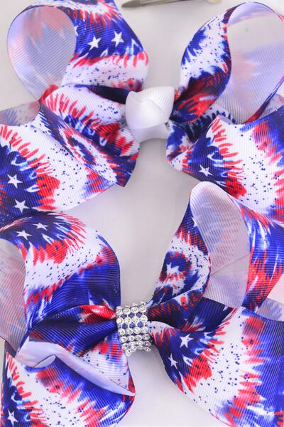 Hair Bow Jumbo Gradient Tiedye Grosgrain Bow-tie / 12 pcs Bow = Dozen  Alligator Clip , Size - 6" x 5" Wide , Clip Strip & UPC Code