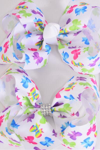Hair Bow Jumbo Bowtie Print Grosgrain Bow-tie / 12 pcs Bow = DozenDozen Alligator Clip , Size - 6" x 5" Wide , 6 Of each Pattern Asst , Clip Strip & UPC Code