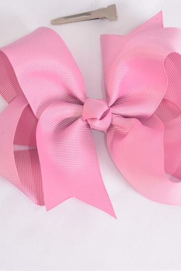 Hair Bow Jumbo Mauve Pink Grosgrain Bow-tie /  12 pcs Bow = Dozen Mauve Pink , Alligator Clip , Size - 6" x 5" Wide , Clip Strip & UPC Code