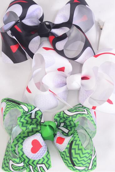 Hair Bow Jumbo Golf Grosgrain Bow-tie / 12 pcs Bow = Dozen Alligator Clip , Bow Size - 6" x 5" Wide , 4 Of Each Pattern Mix , Clip Strip & UPC Code