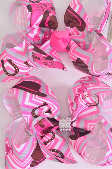 Hair Bow Jumbo Western Cowgirl Grosgrain Bow-tie / 12 pcs Bow = Dozen  Alligator Clip , Size - 6" x 5" Wide , Clip Strip & UPC Code