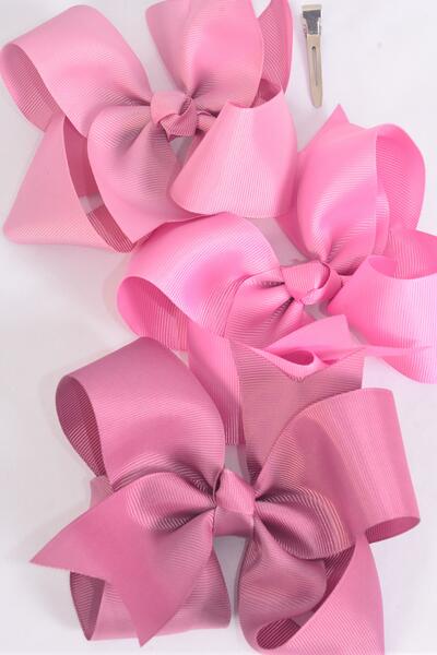 Hair Bow Large Mauve Pink Mix Grosgrain Bow-tie / 12 pcs Bow = Dozen Mauve Pink Mix , Alligator Clip , Size - 6" x 5" Wide , 4 Fantasy Rose , 4 Wild Rose, 4 Rosy Mauve Color Asst , Clip Strip and UPC Code