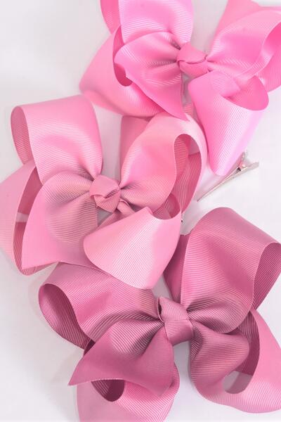 Hair Bow Large Mauve Pink Mix Grosgrain Bow-tie / 12 pcs Bow = Dozen Mauve Pink Mix , Alligator Clip , Size - 6" x 5" Wide , 4 Fantasy Rose , 4 Wild Rose, 4 Rosy Mauve Color Asst , Clip Strip and UPC Code