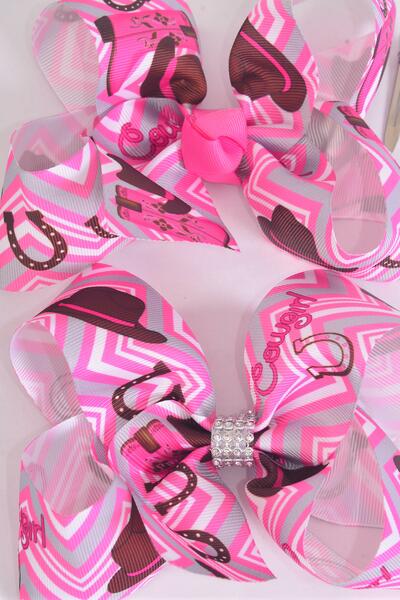 Hair Bow Jumbo Western Cowgirl Grosgrain Bow-tie / 12 pcs Bow = Dozen  Alligator Clip , Size - 6" x 5" Wide , Clip Strip & UPC Code