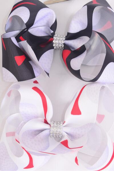 Hair Bow Jumbo Golf Grosgrain Bow-tie / 12 pcs Bow = Dozen Alligator Clip , Bow Size - 6" x 5" Wide , 6 White , 6 Black Color Mix , Clip Strip & UPC Code