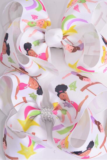 Hair Bow Jumbo Diversity Gymnastic Grosgrain Bow-tie / 12 pcs Bow = Dozen Alligator Clip , Size - 6" x 5" Wide , Clip Strip & UPC Code