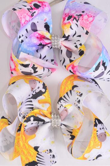 Hair Bow Jumbo Cute Baby Zebra Grosgrain Bow-tie / 12 pcs Bow = Dozen  Zebra , Alligator Clip , Size - 6" x 5" Wide , 6 Of each Pattern Asst , Clip Strip & UPC Code